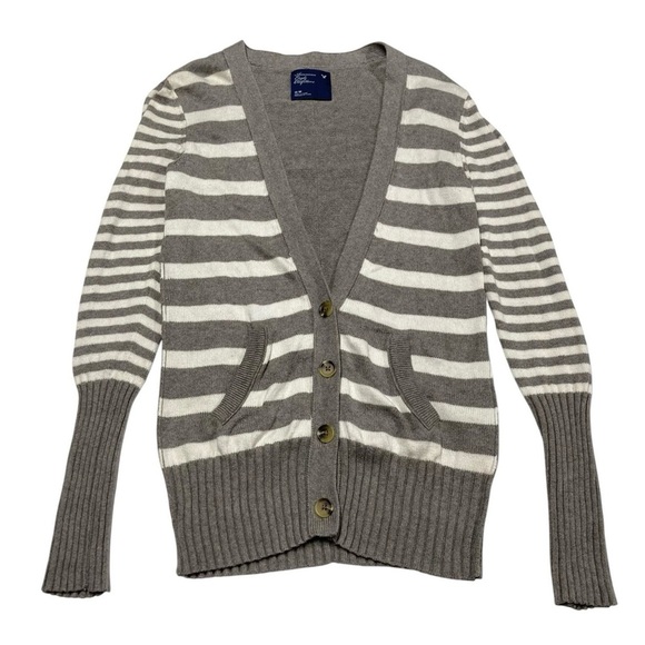 American Eagle Outfitters Striped Cardigan in Gray and Cream - Picture 7 of 7
